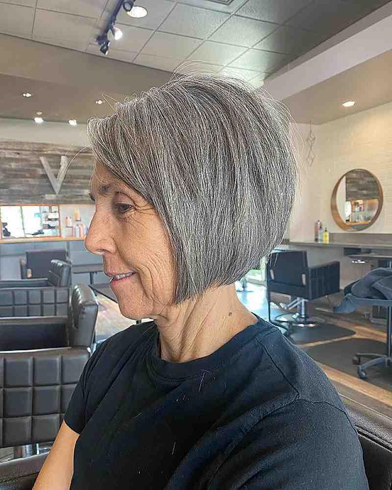 a flattering short layered bob for women over 60