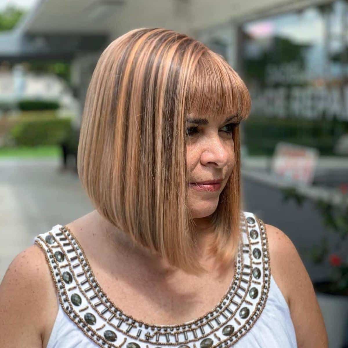 Angled Bob Cut with Blunt Bangs