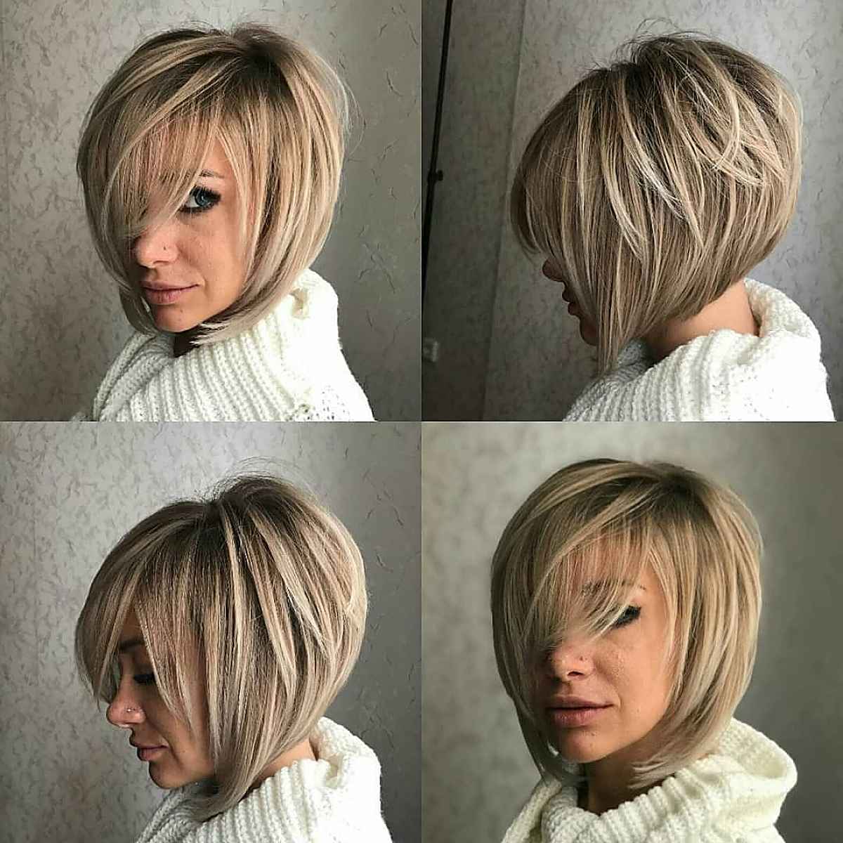 Angled Bob with Face-Framing Layers and Bangs