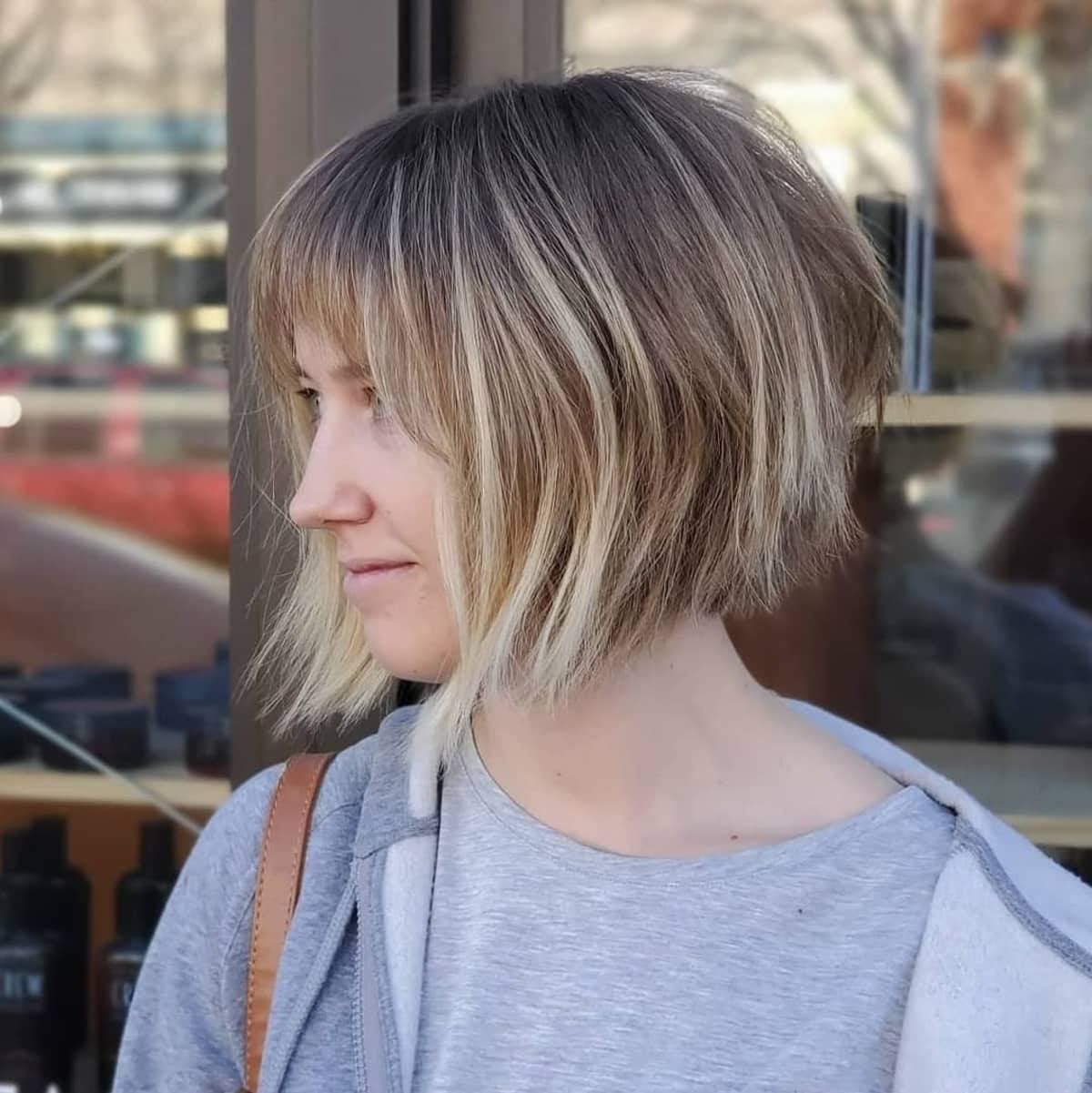 Textured Angled Bob with Layers and Bangs Cut