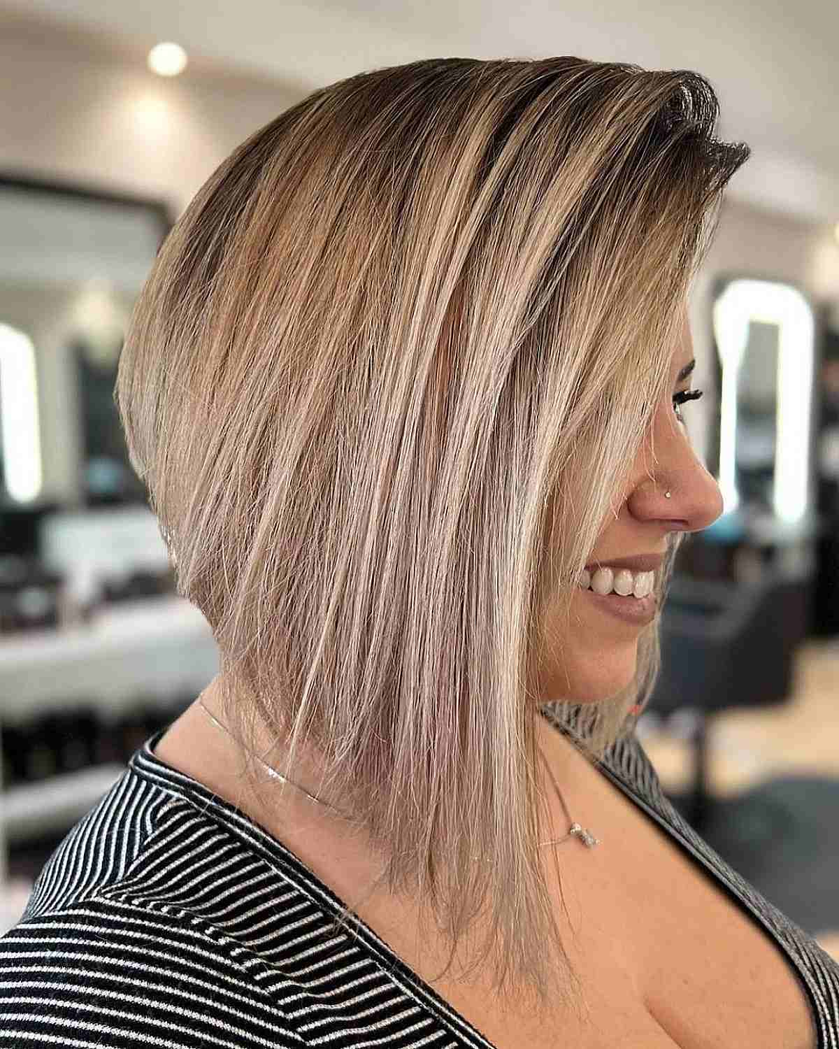 Angled Lob with Blonde Balayage