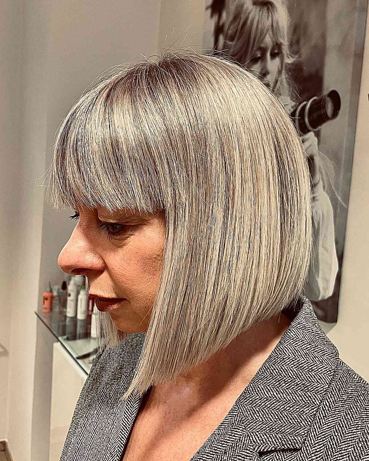 Angled Salt-and-Pepper Bob with Fringe