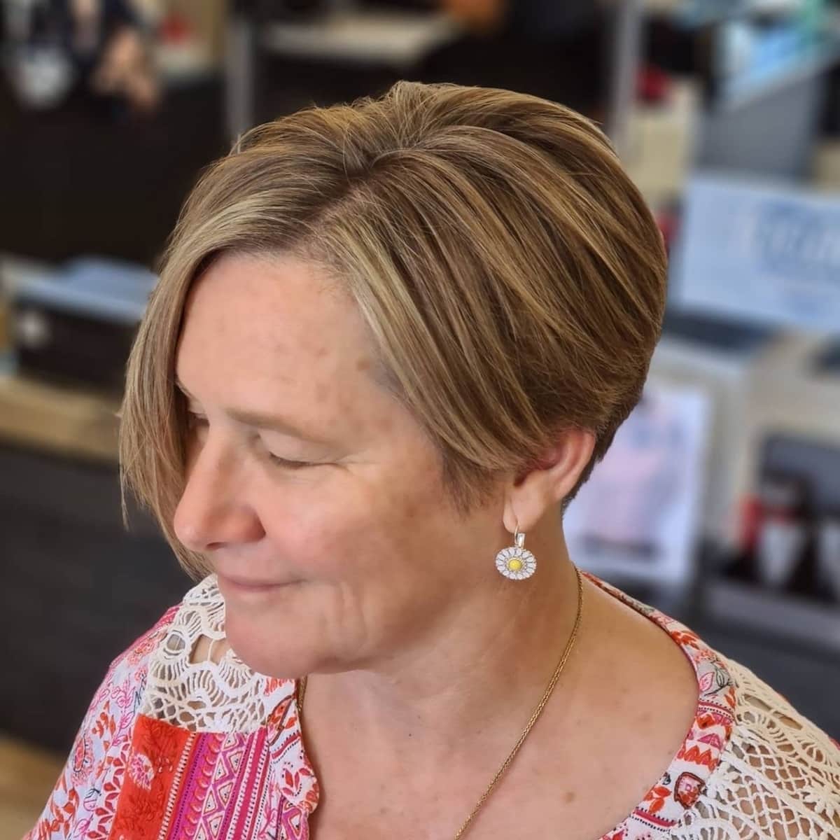 Asymmetrical bob haircut for women over 60