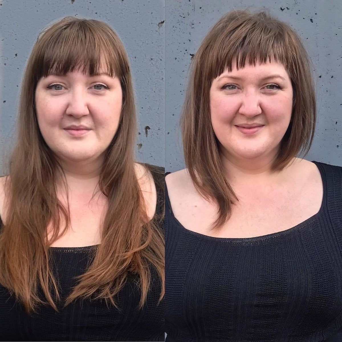 Shoulder-Length Asymmetrical Lob with Bangs