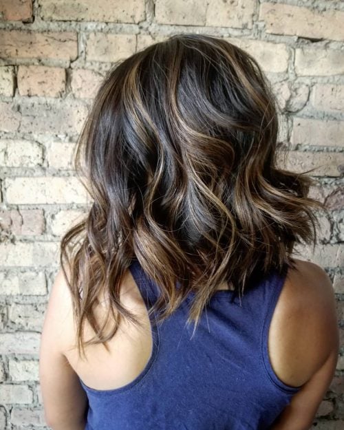 Wavy Long Angled Bob Back View