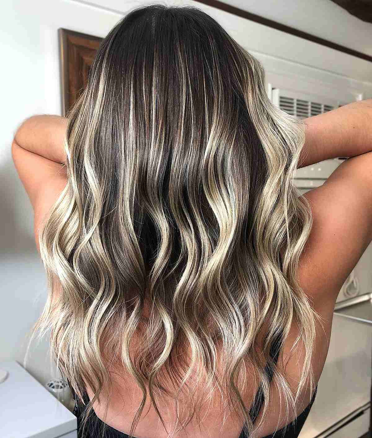 Balayage Sandy Blonde Partial Highlights on Dark Brown Hair