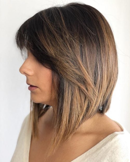 Long Angled Bob with Bangs and Layers