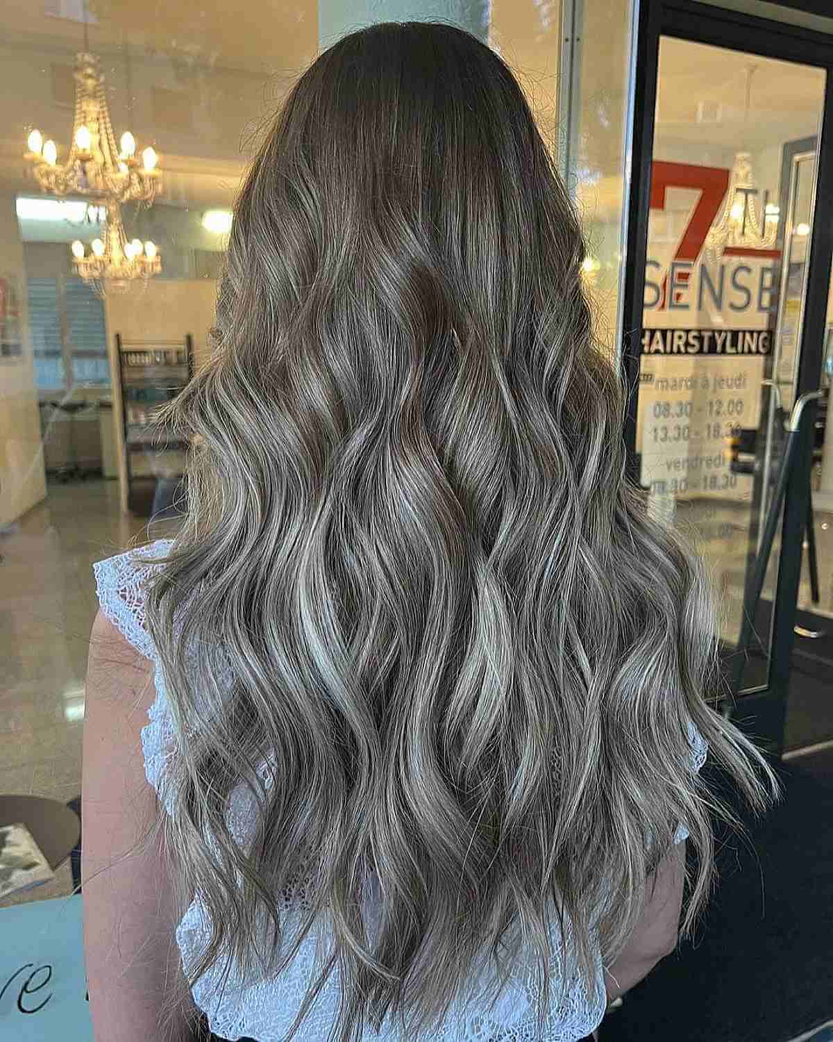 Ashy Beige Blonde Highlights on Long Hair