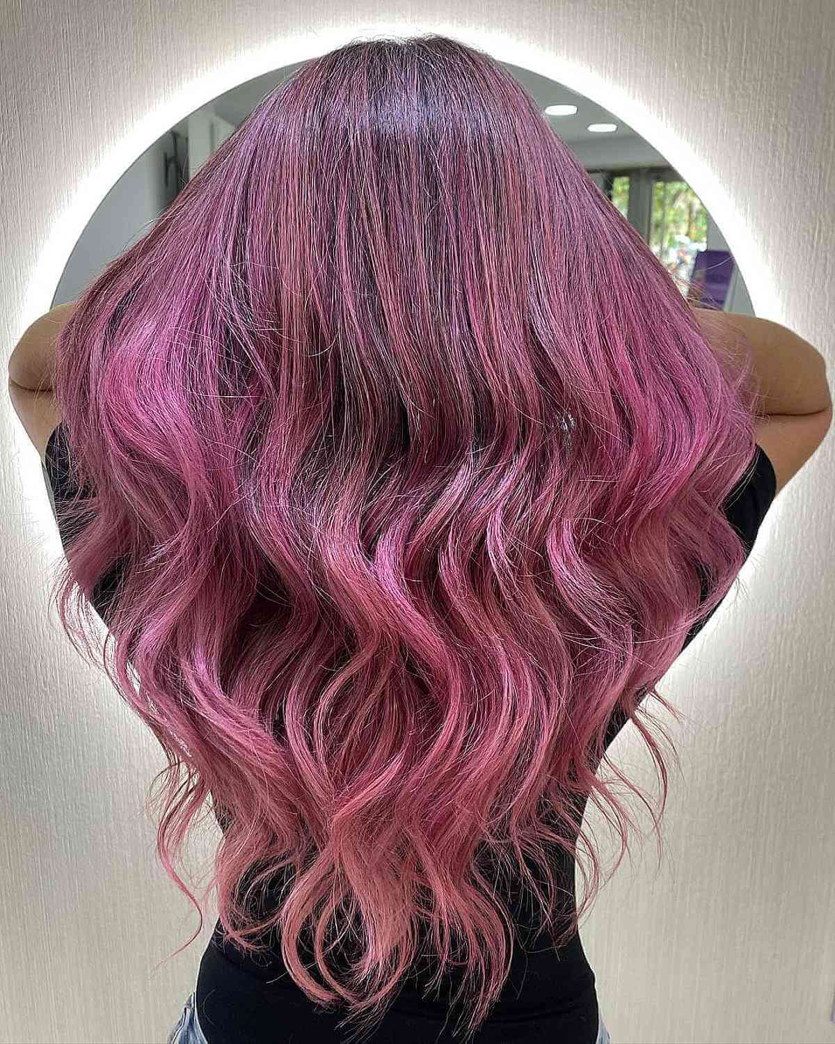 Black Hair with Pink Balayage