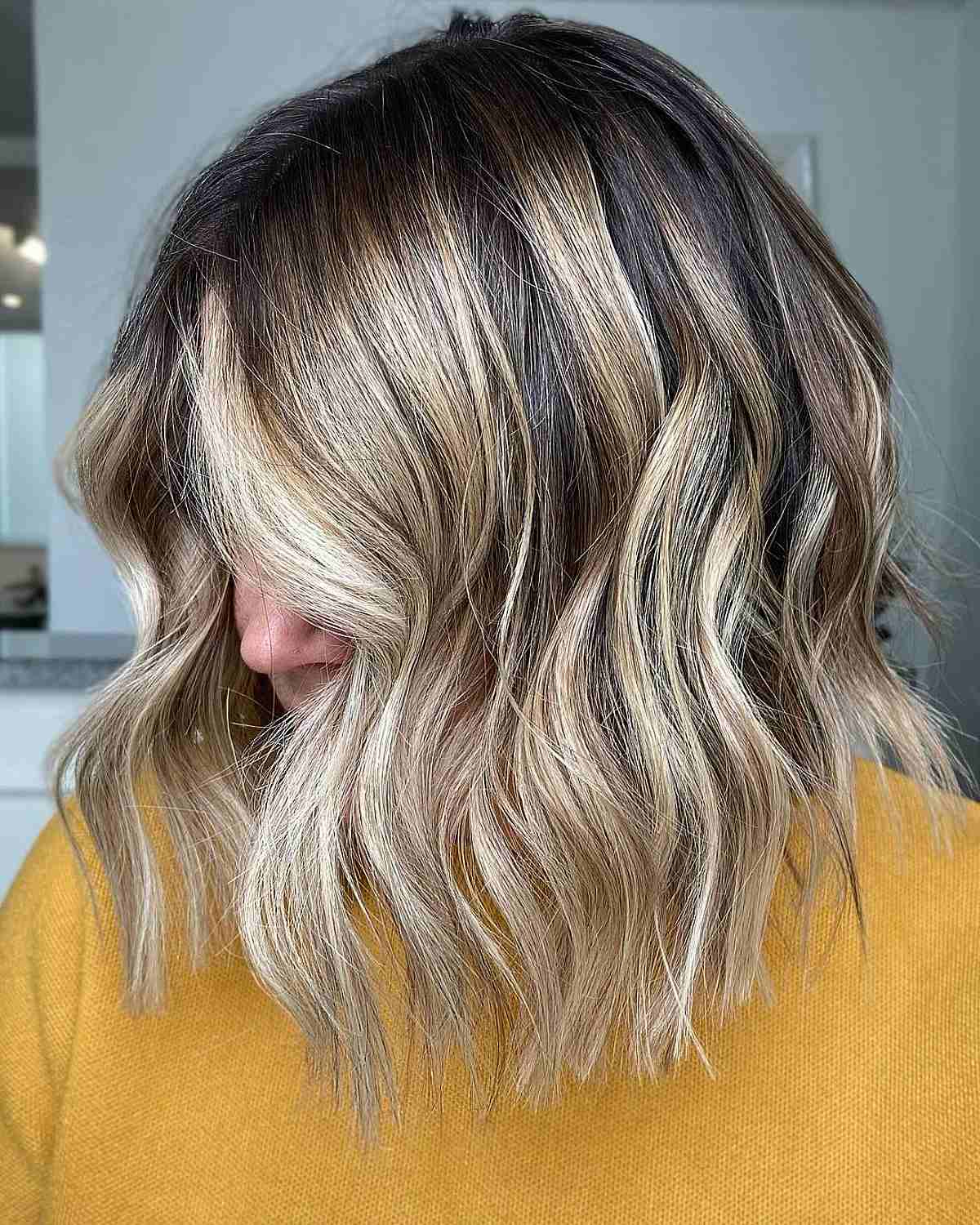 Blonde Balayage Highlights with Chunky Lowlights on Dark Hair