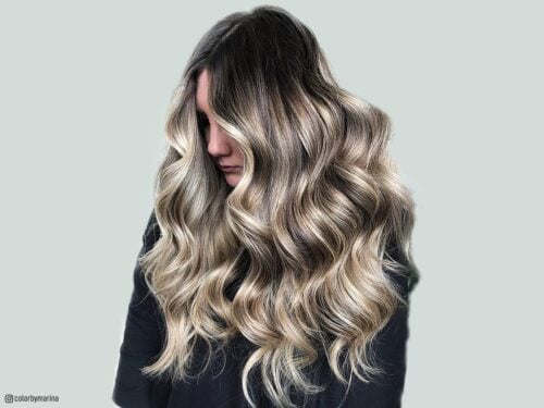 Blonde balayage on dark hair