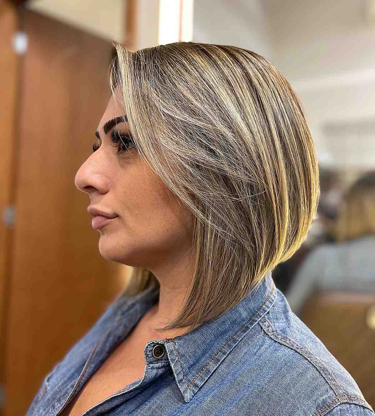 blonde long inverted bob for women over 40