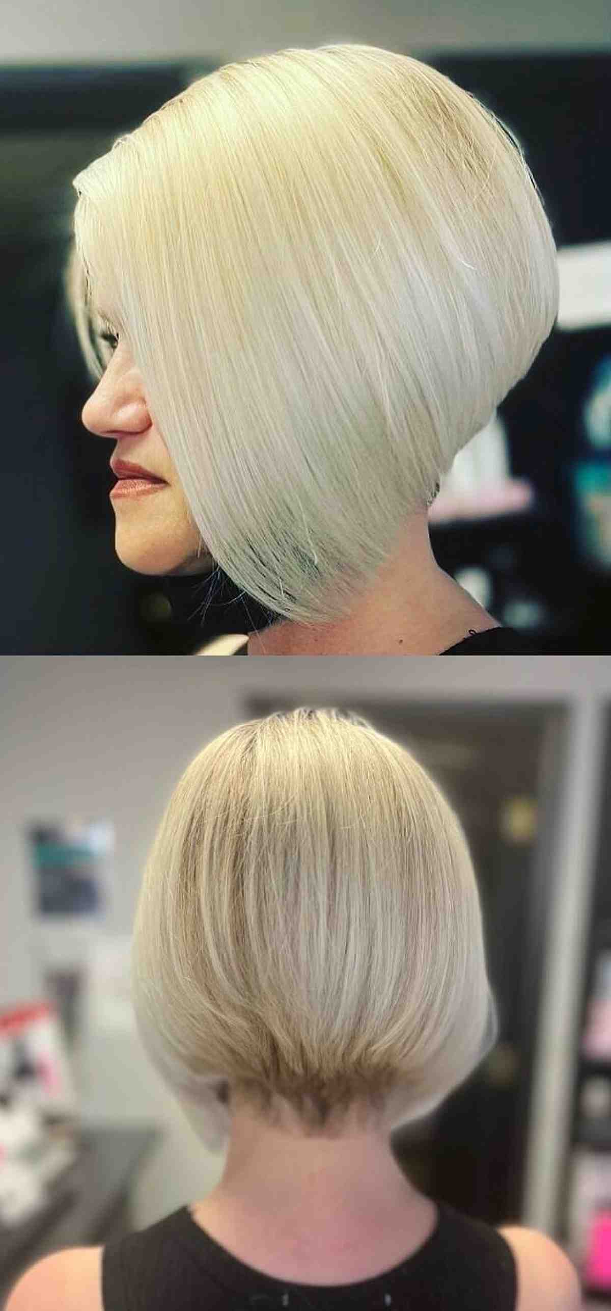 Blonde Textured Angled Bob Hairstyle for Ladies Over Sixty