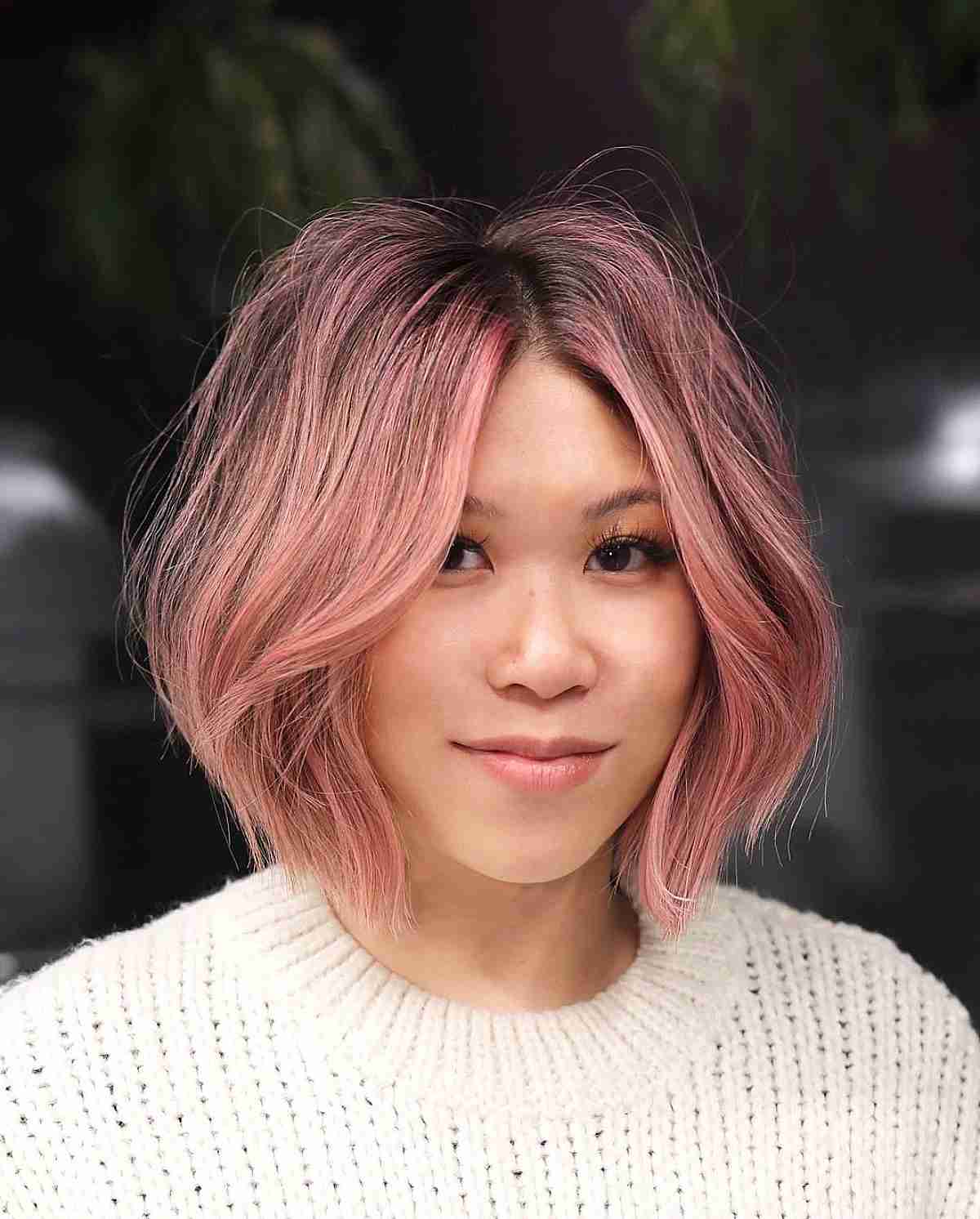 Blunt Bob with Pink Highlights and Dark Roots