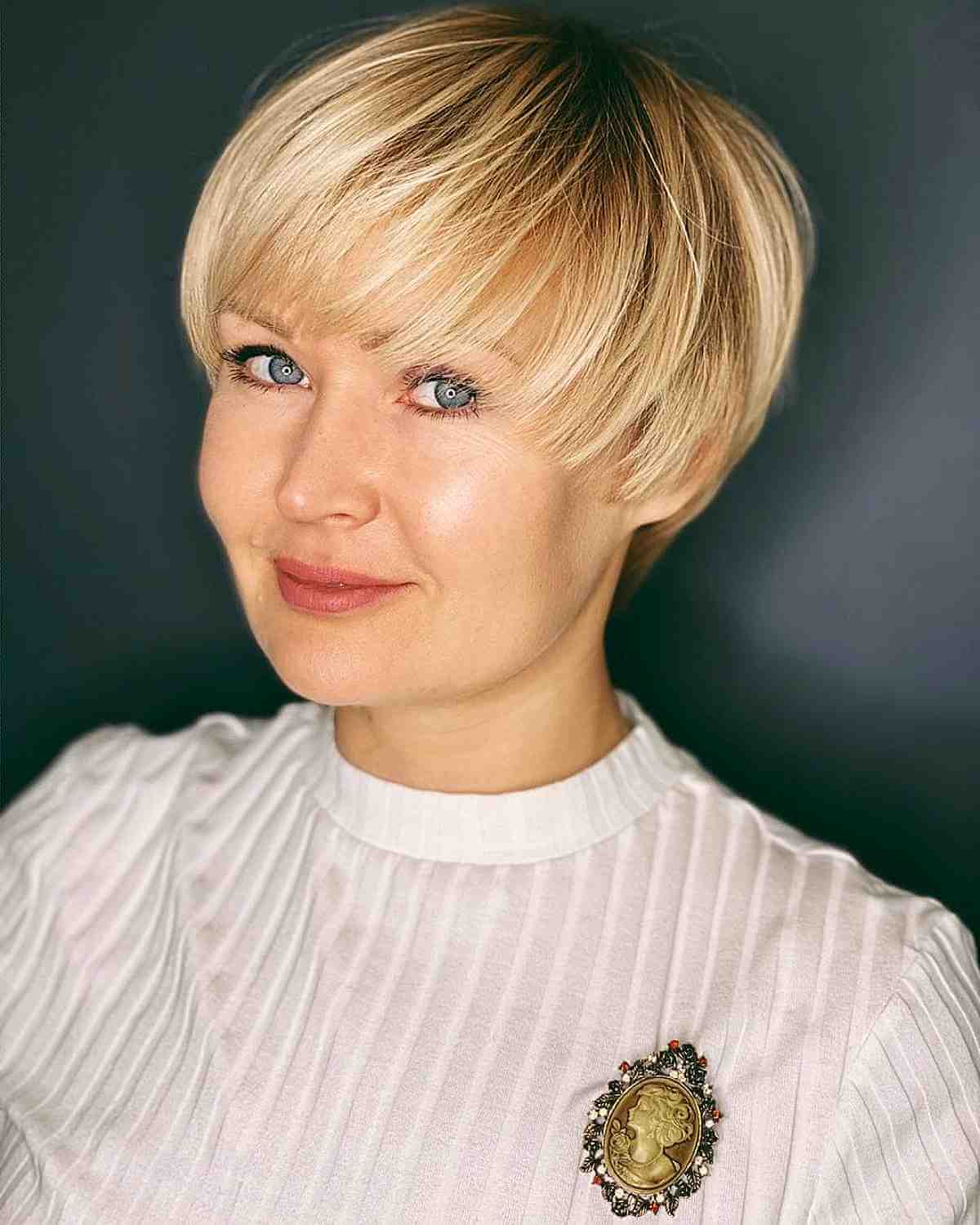 Bowl Pixie Cut with Wispy Fringe for a Square Face