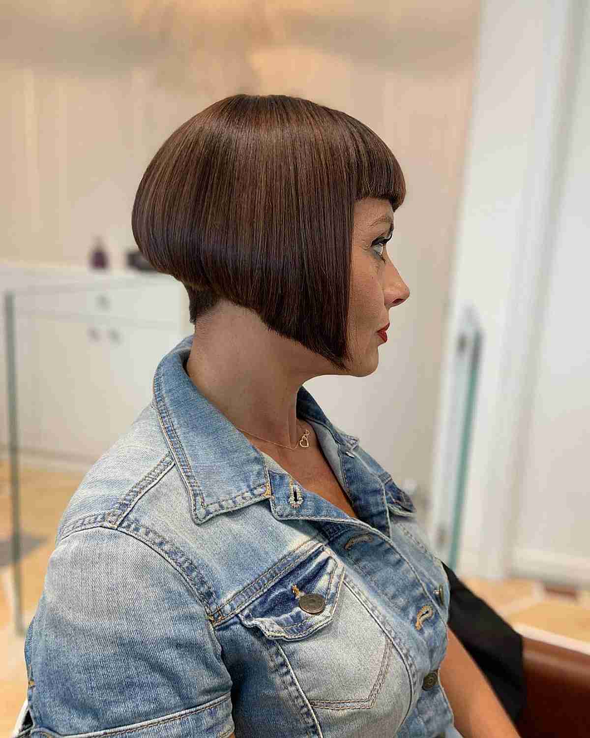 Brunette A-Line Cut with Fringe Bangs