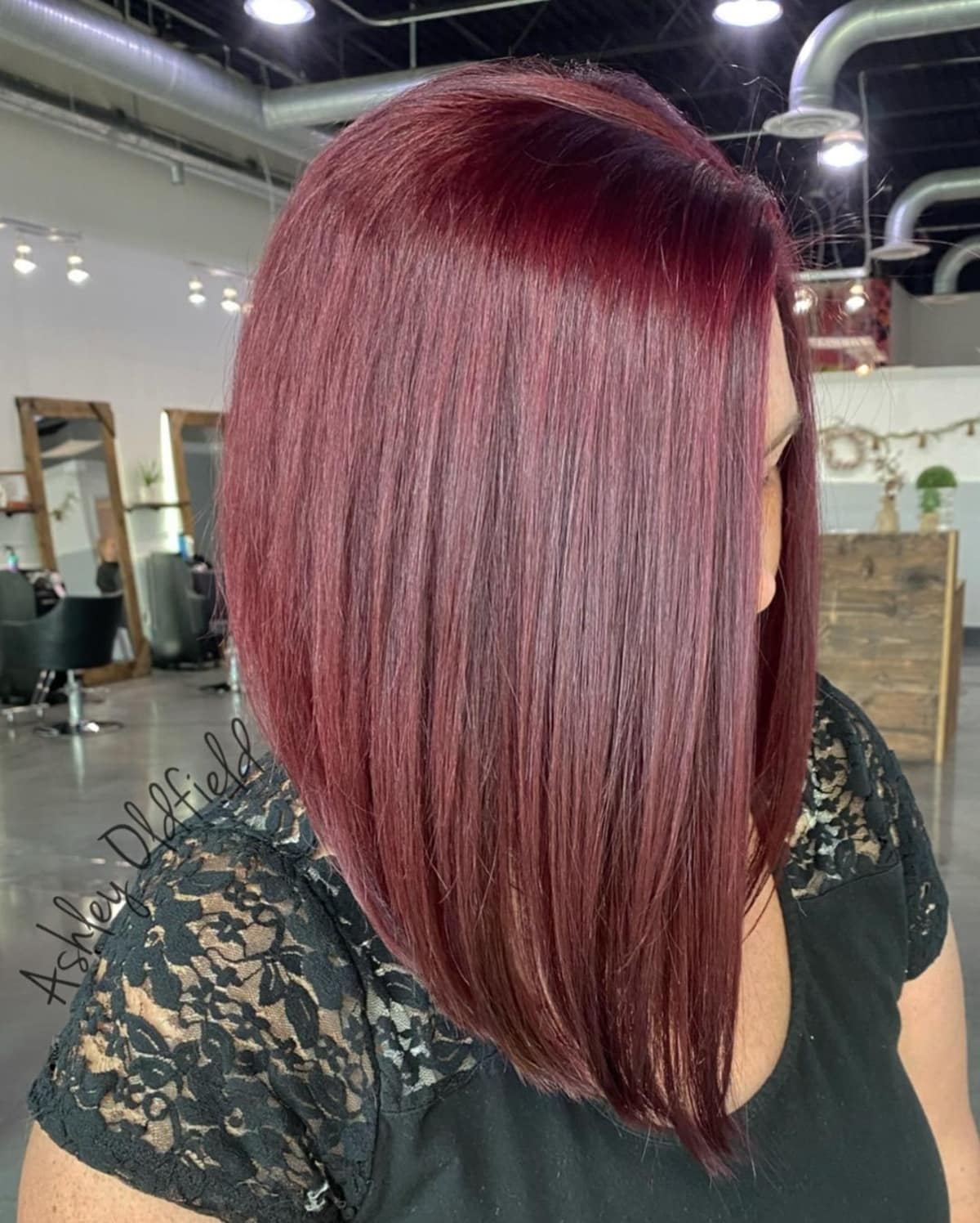 Burgundy long uneven bob