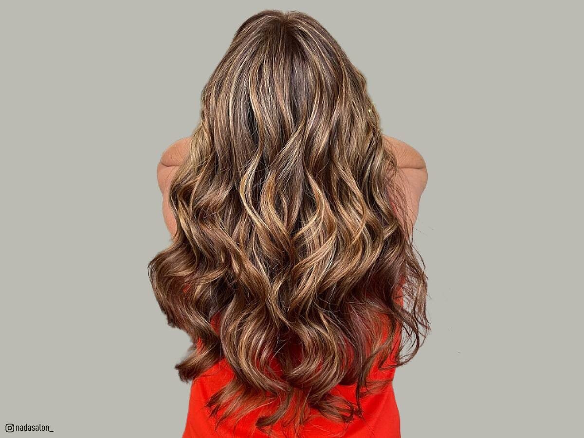 Caramel balayage on brown hair