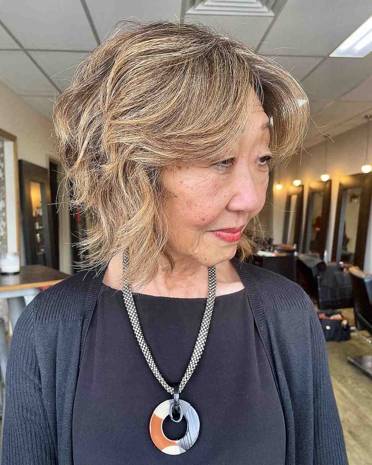 chin-length choppy bob angled cut