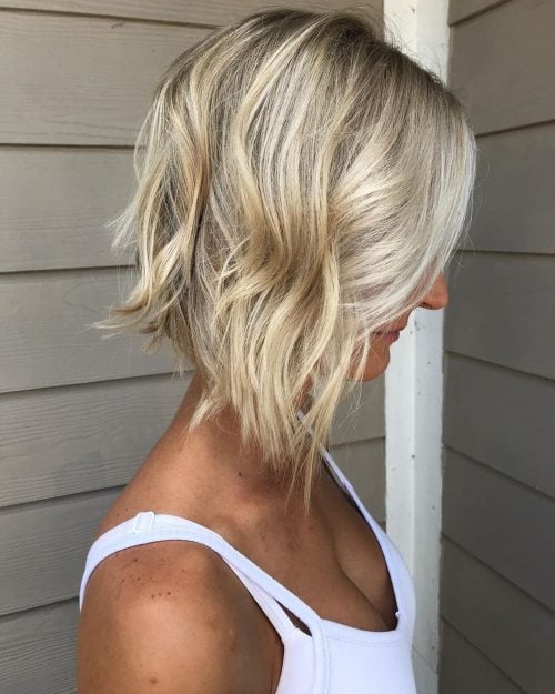 choppy blonde short angled bob hairstyle