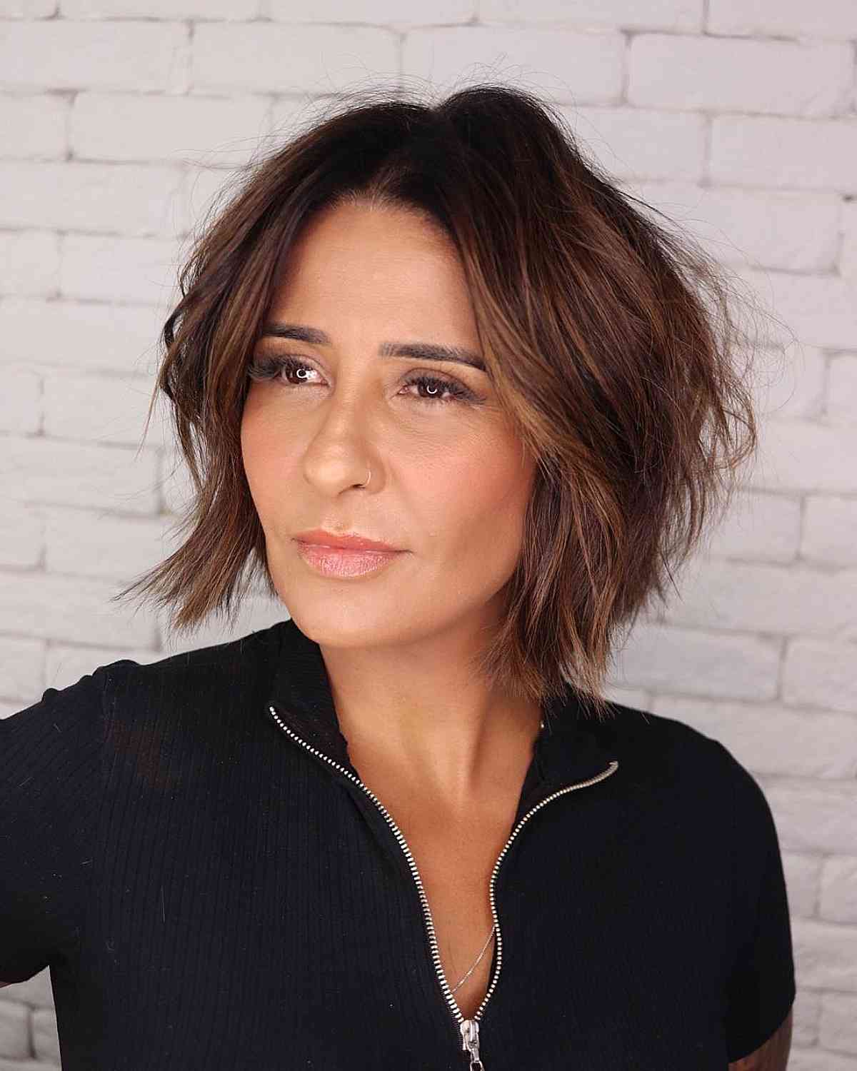 Classy stacked bob with layers for women over 40