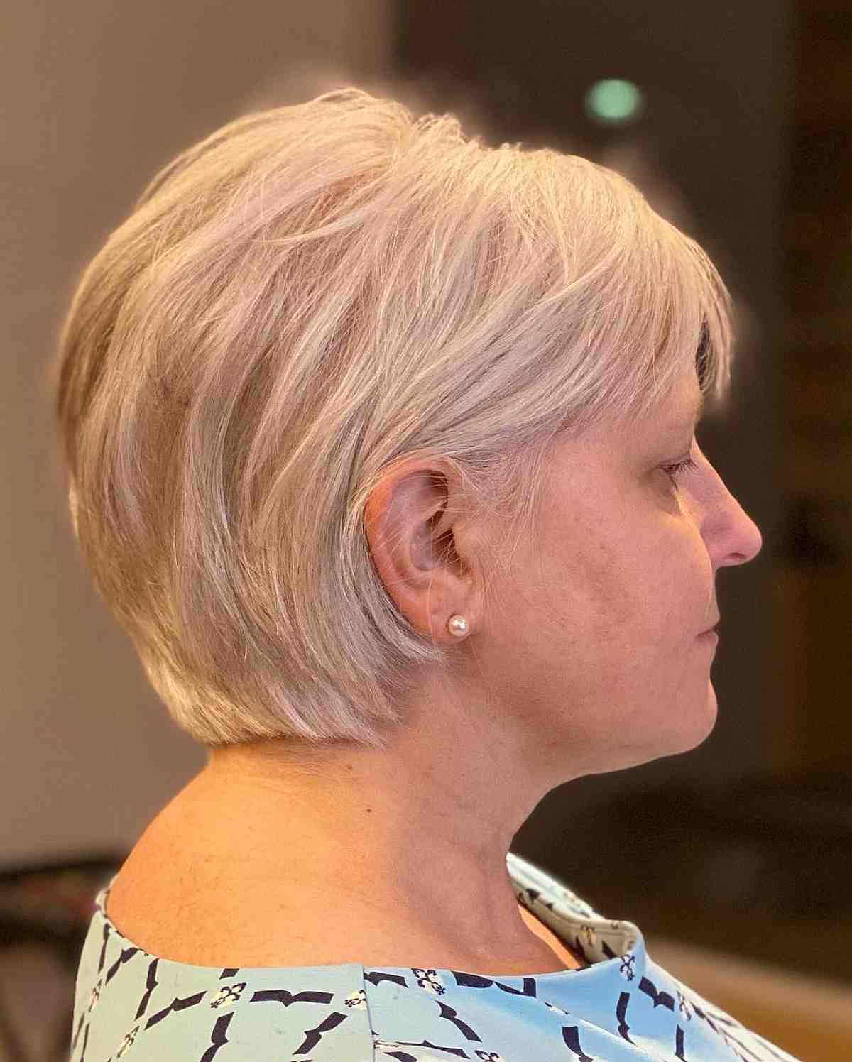 Concave Bixie Haircut with Subtle Layers for 50-Year-Old Women