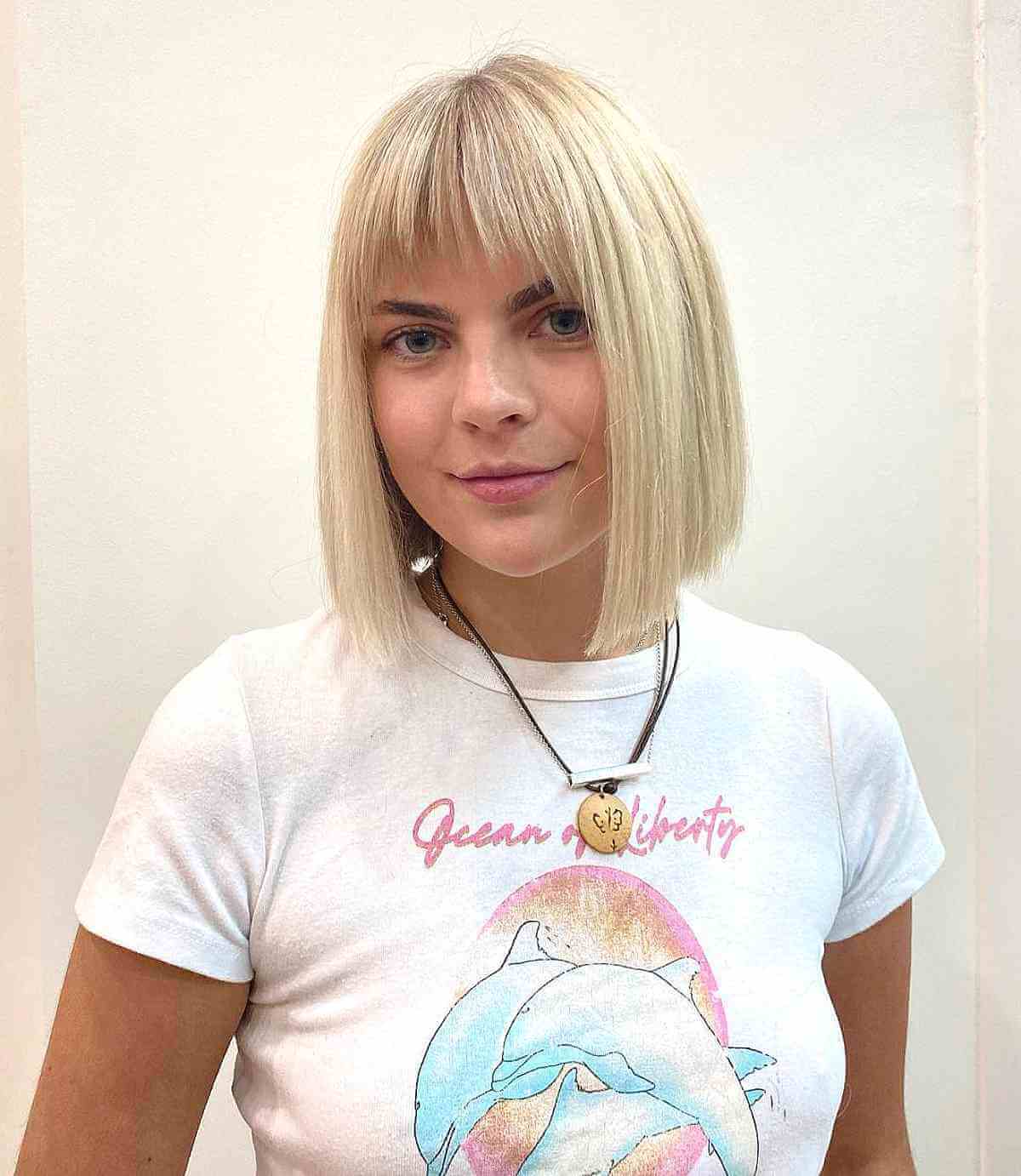 Cute Light Blonde Blunt Bob with Choppy Bangs