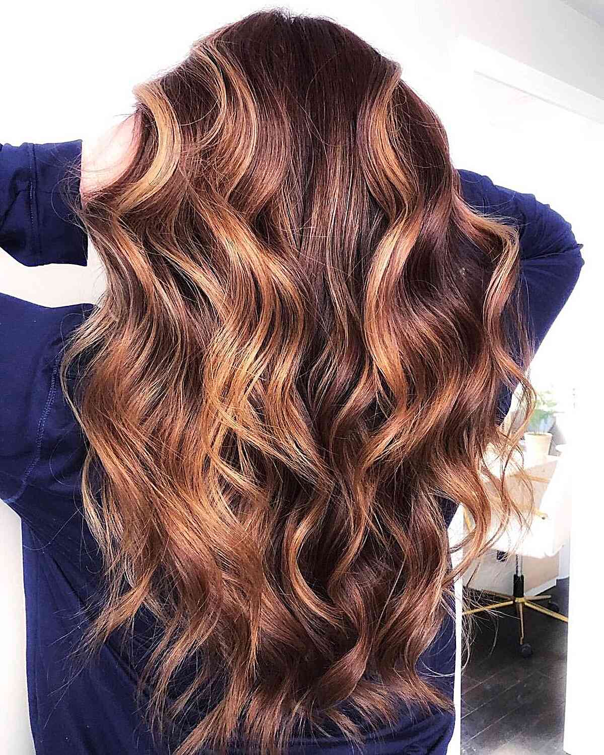 Dark Strawberry Blonde Balayage for Dark Long Layered Hair