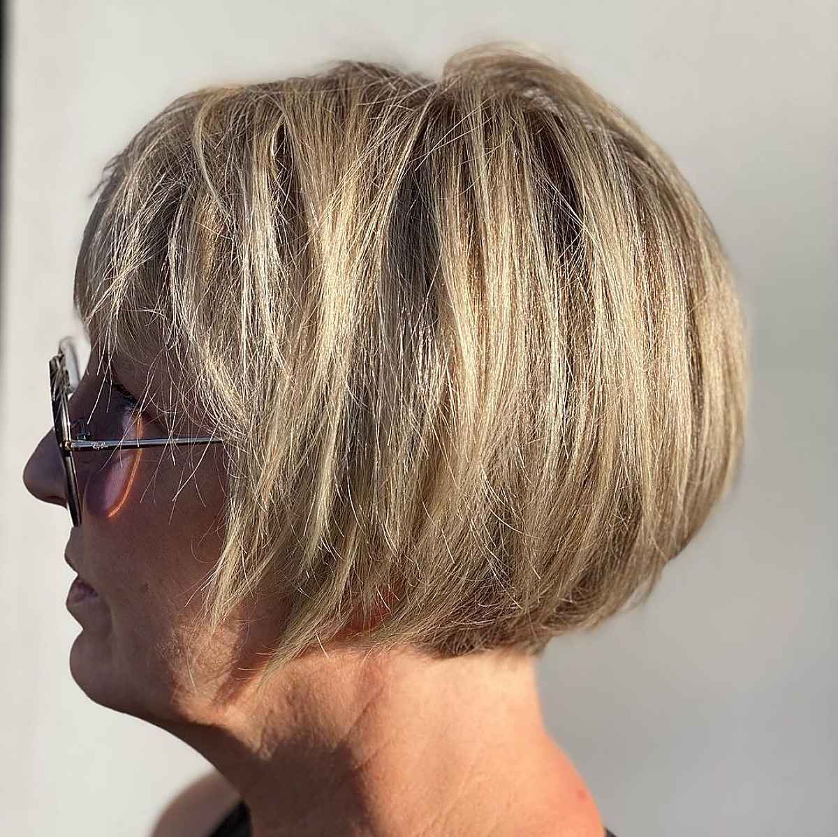 Extra Short French Bob for women over 60 with Glasses