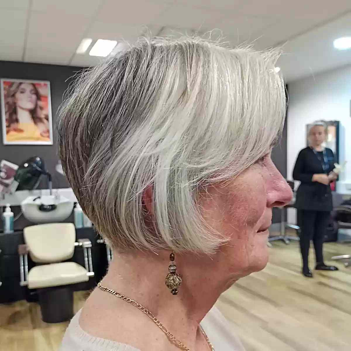 Fine Hair Salt-and-Pepper Bob for Older Women