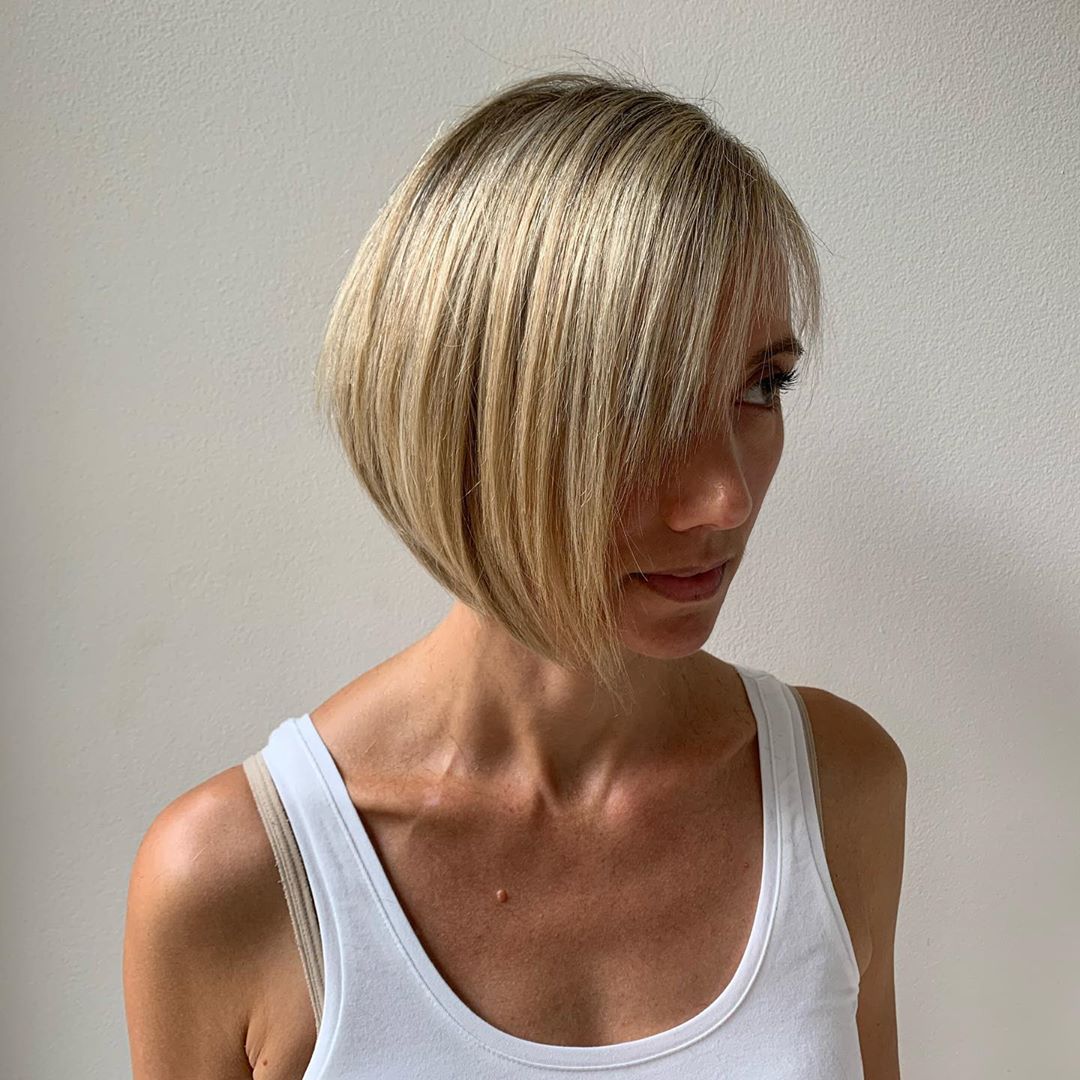 choppy inverted bob with side fringe