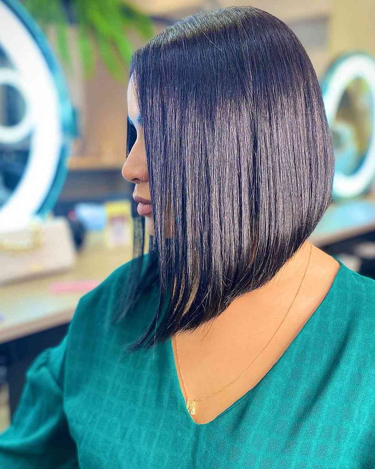 Glossy Long Angled Bob for Straight Hair