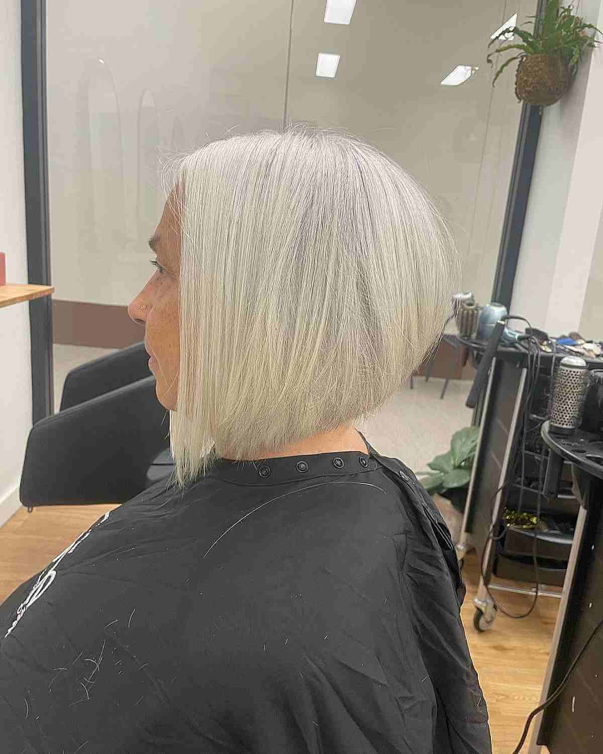 Graduated bob for Older Ladies with Straight Grey Hair