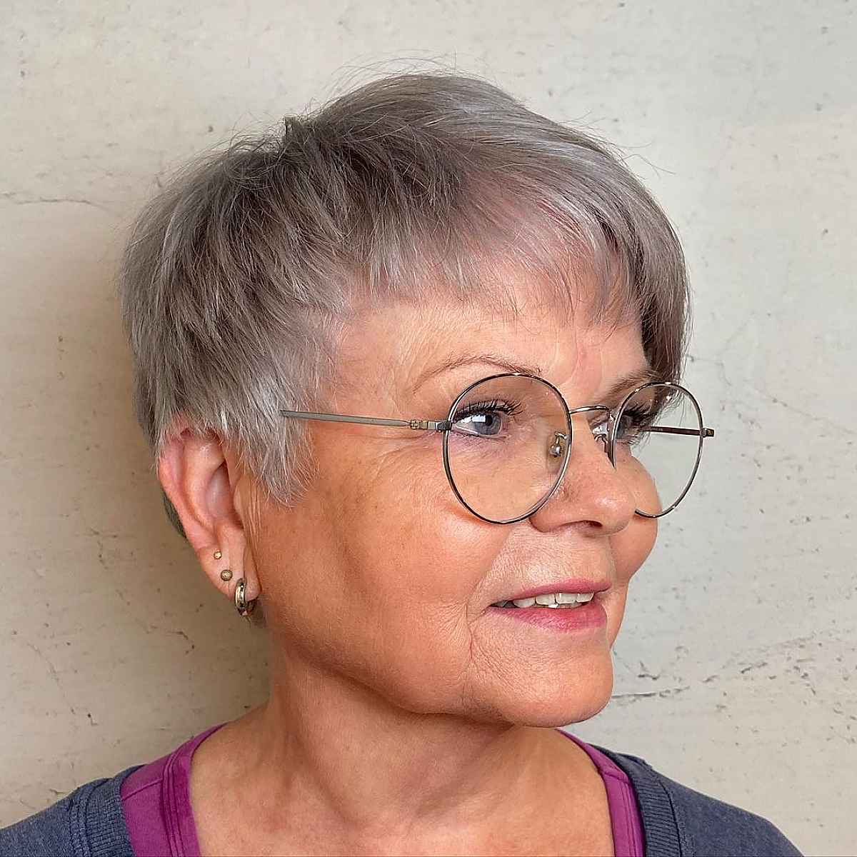 Grey Pixie Hair with Asymmetrical Bangs