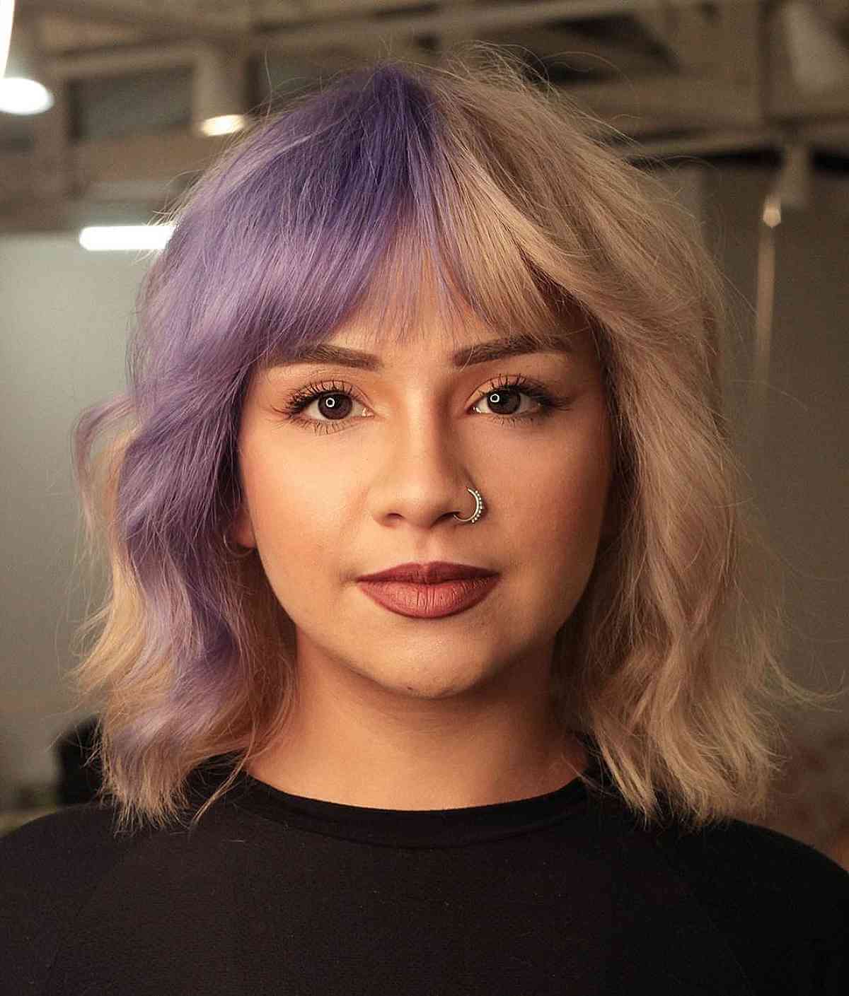 Half Lavender Half Blonde Color Block