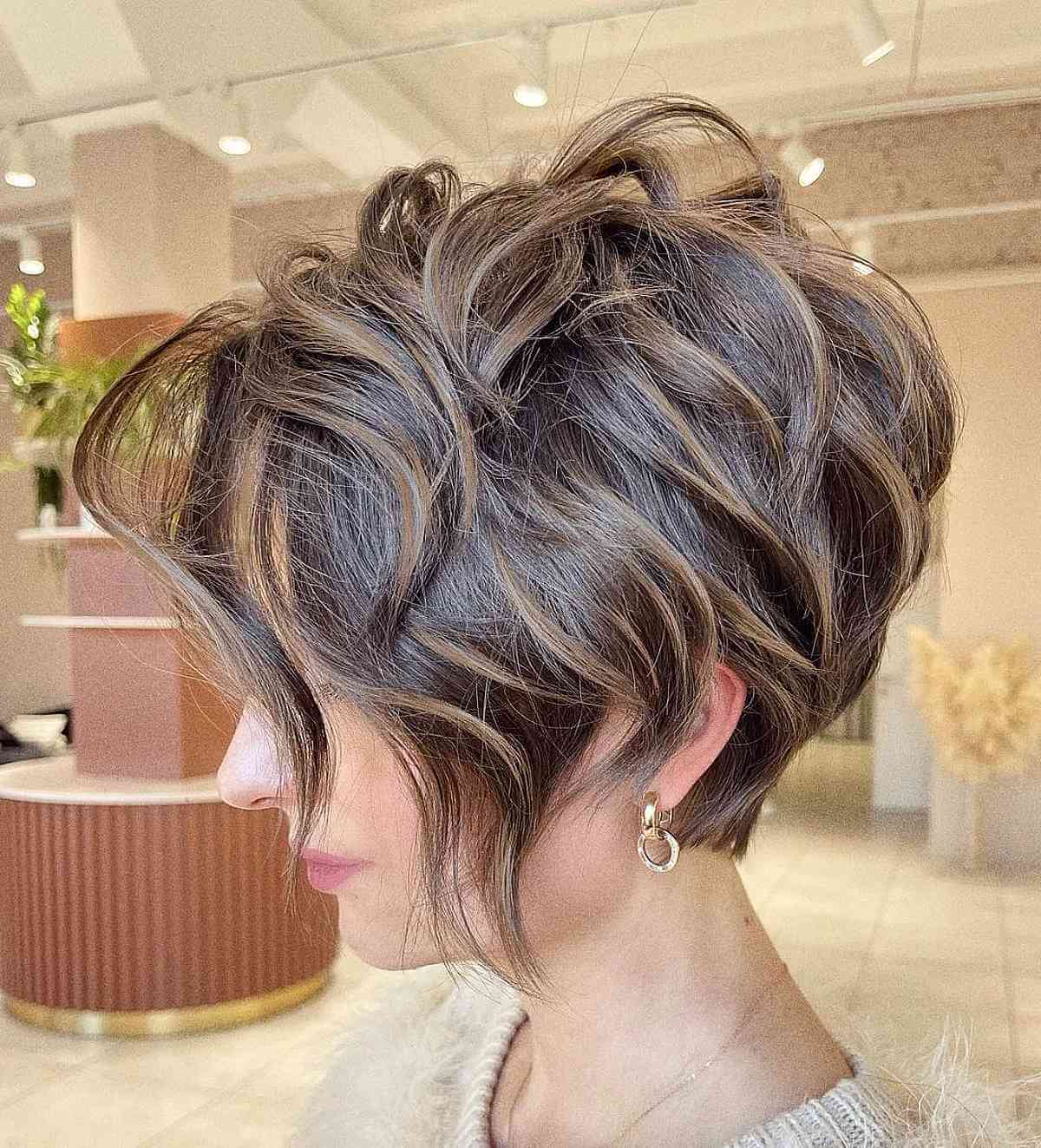 Highlighted Pixie on Wavy Hair