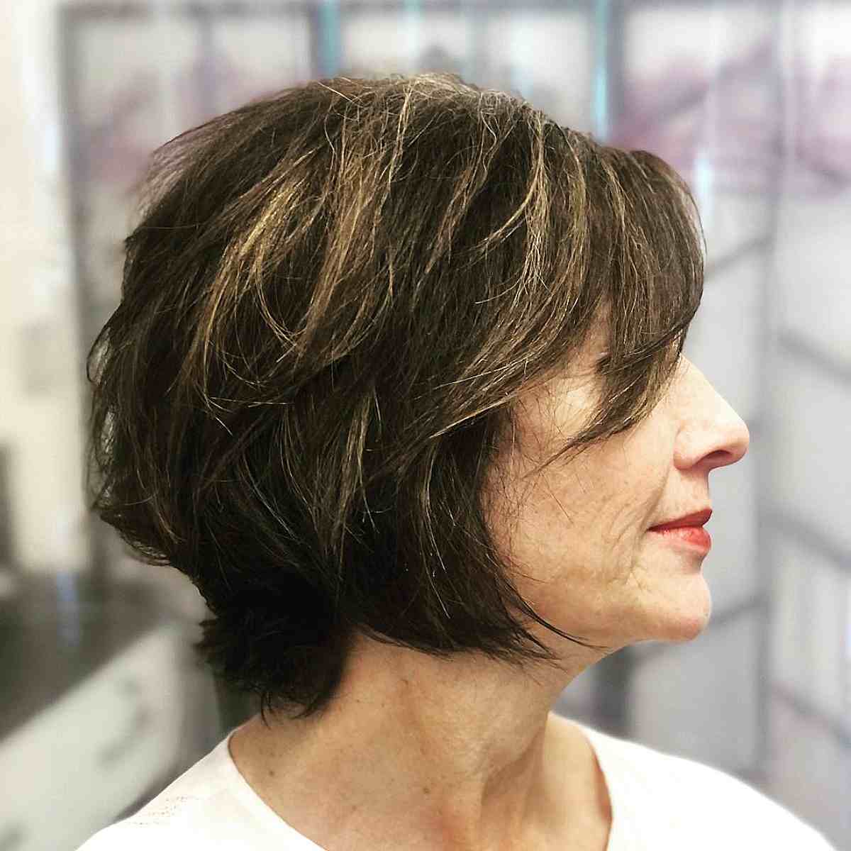 Highlighted Shaggy Layers on Short Chin-Length Straight Hair