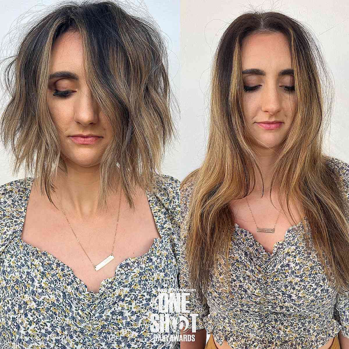 Honey Blonde Balayage on a Short Choppy Cut