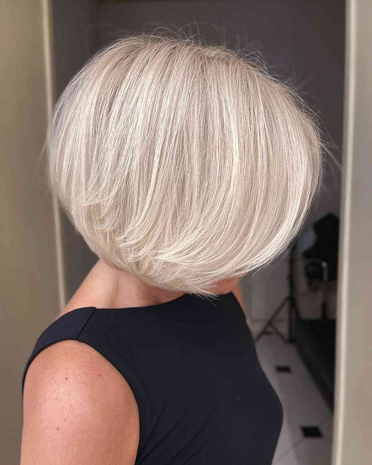 Icy Blonde Layered Bob Cut