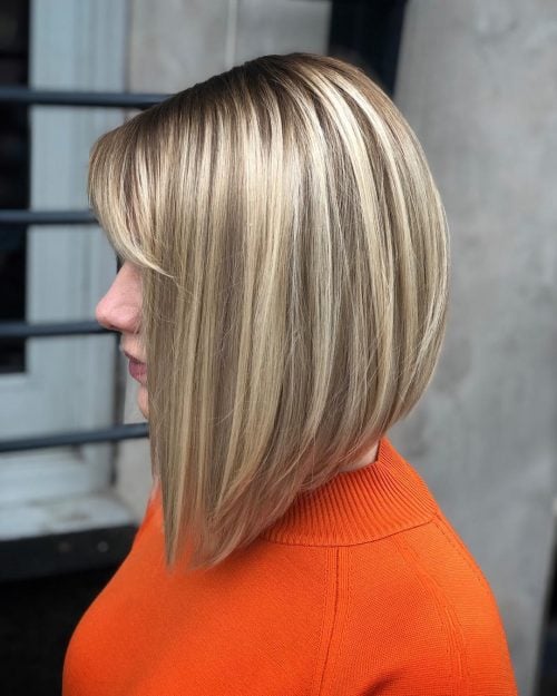 Long inverted bob with bangs and layers