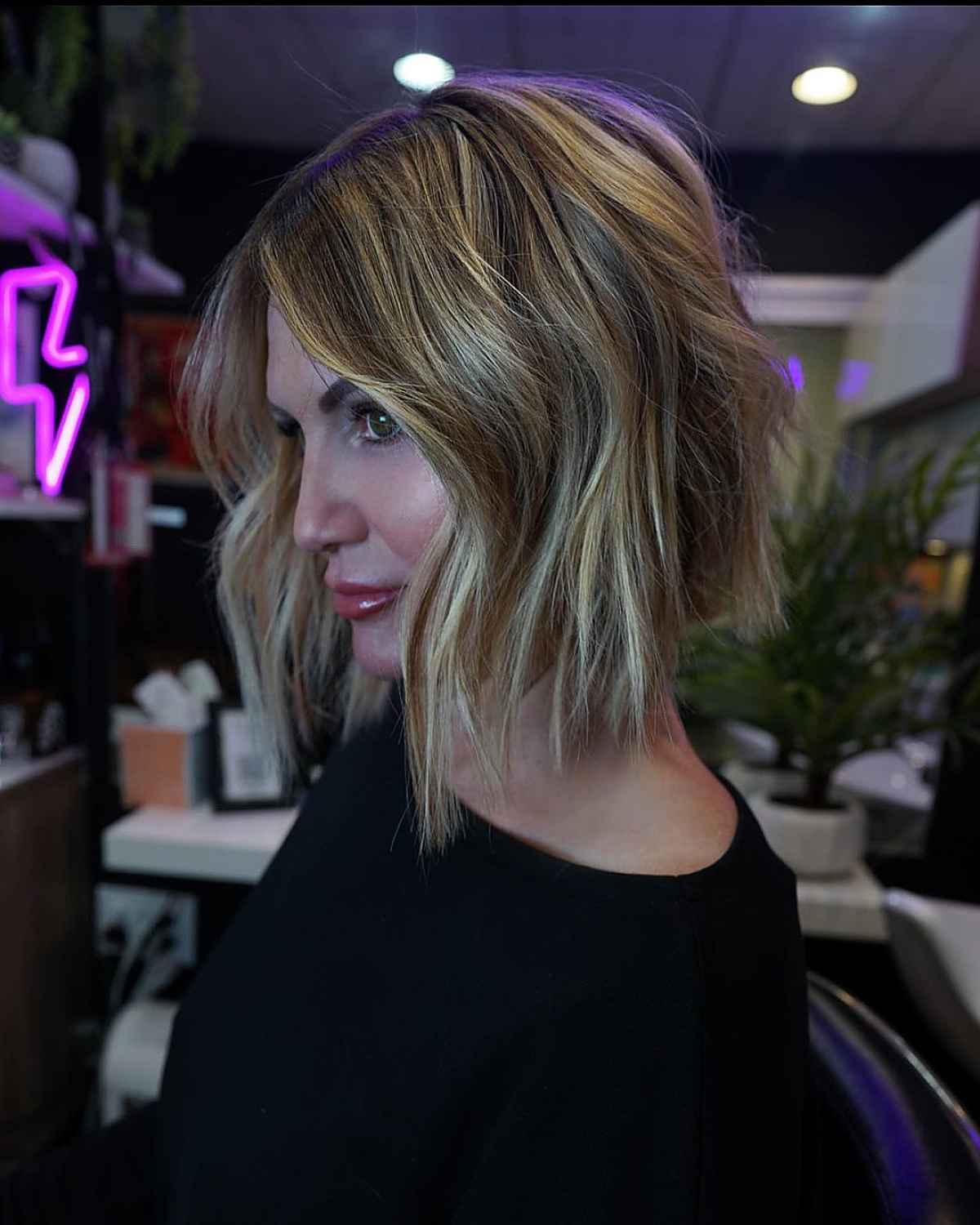 inverted razored long bob for fine hair