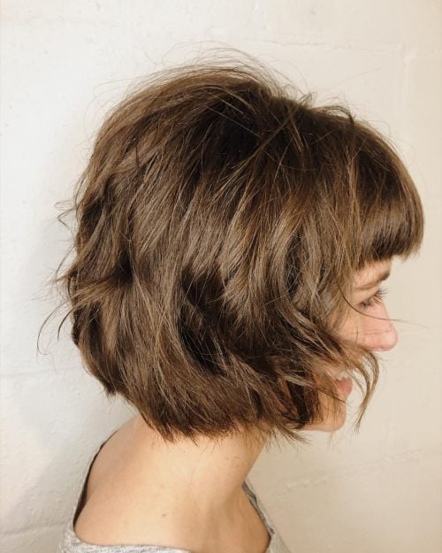 Layered bob with blunt bangs