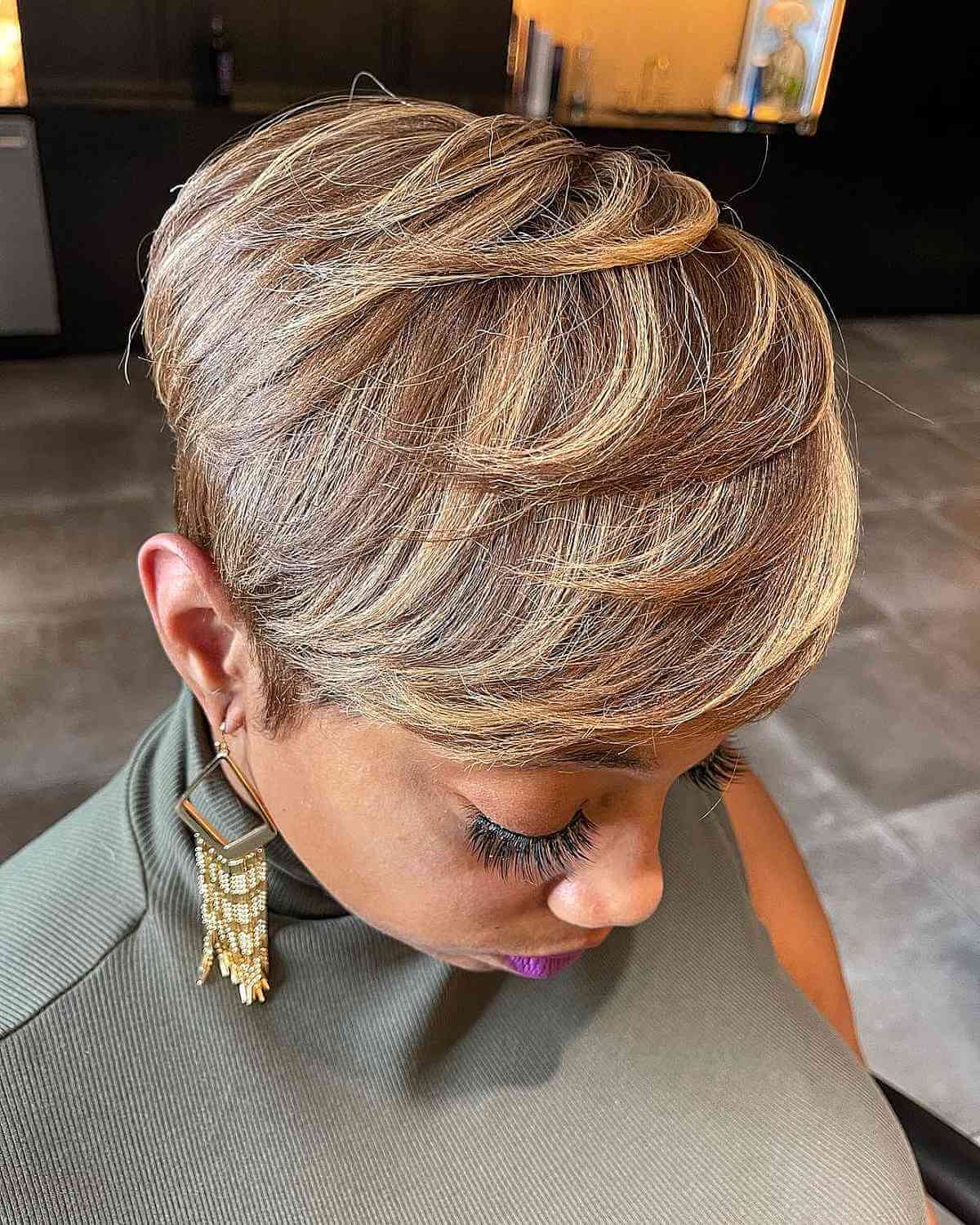 Layered Pixie with Highlights for Black Women