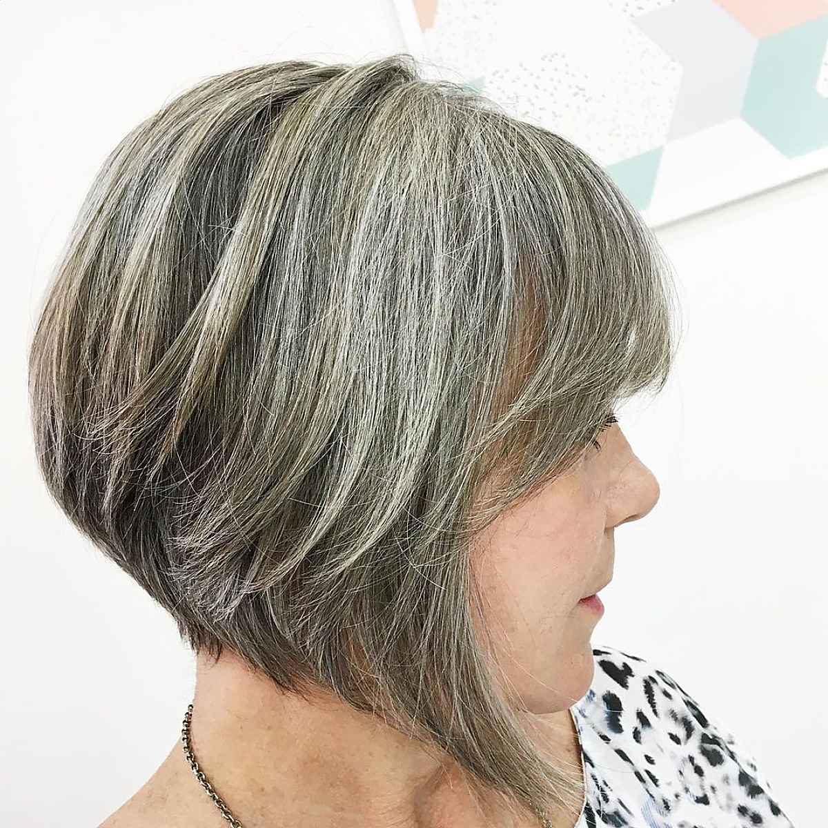 Layered Stacked Bob for Gray Hair