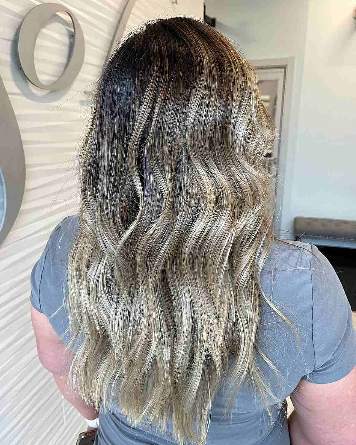 Light Ash Blonde Balayage Highlights on Dark Brown Hair