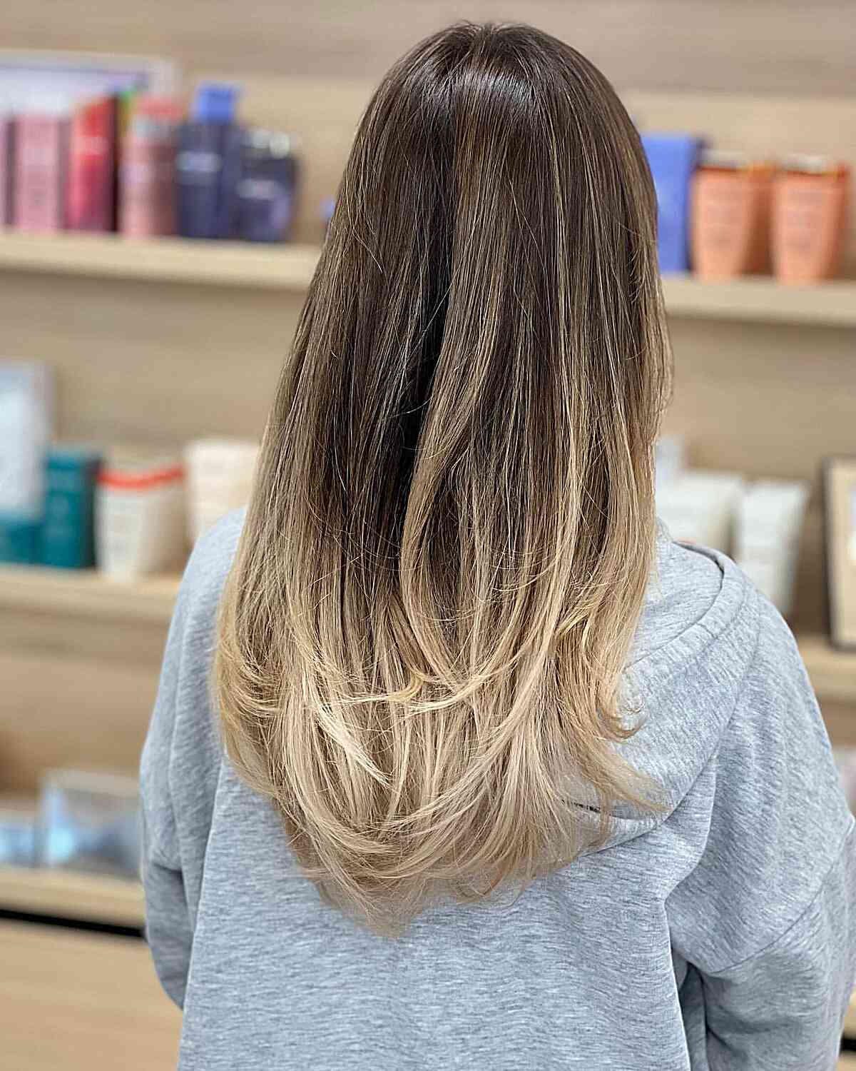 Light Blonde Ombre Tips for Long Brunette Balayage Hair