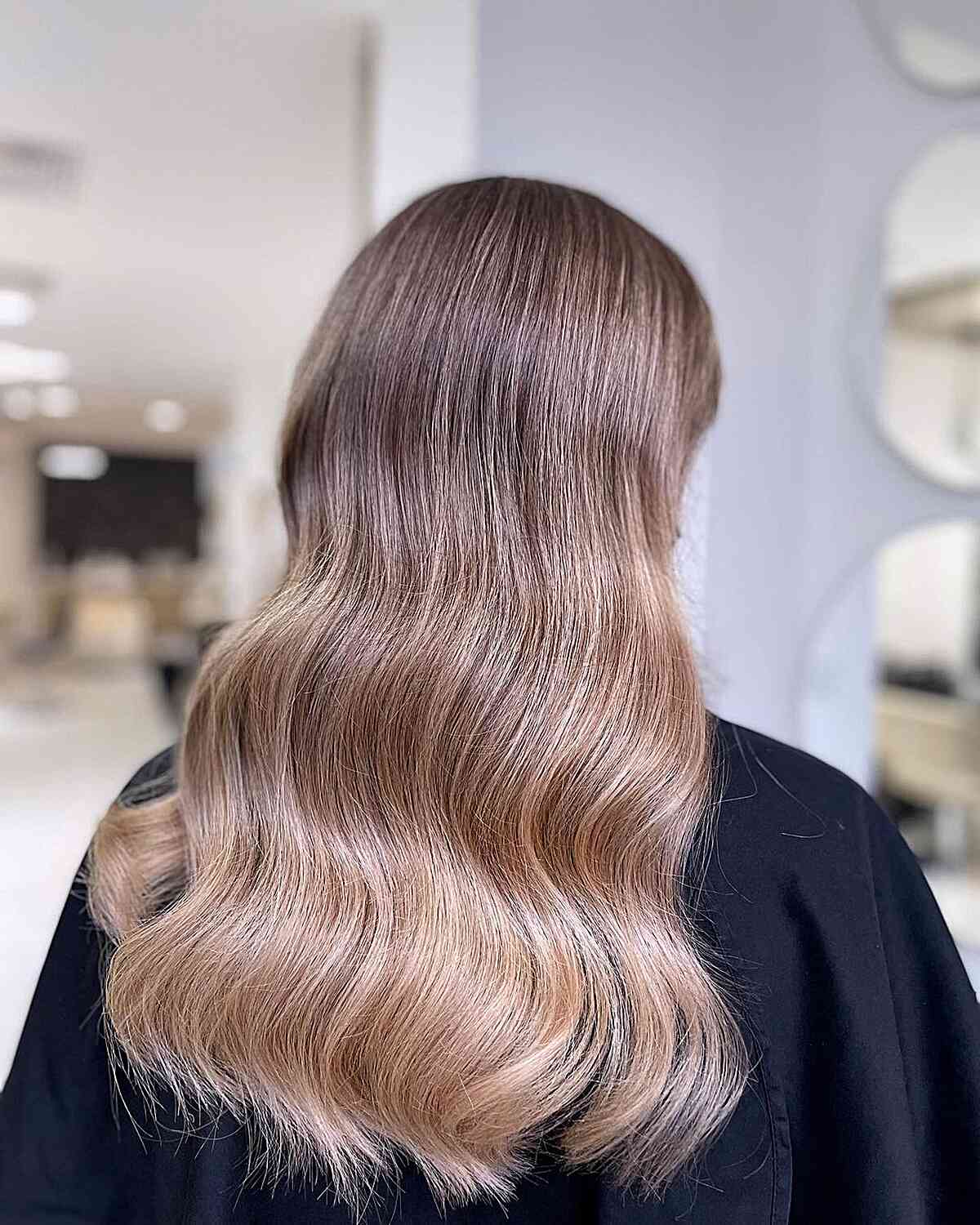 Light Honey Blonde Balayage Babylights with Dark Long Soft Waves