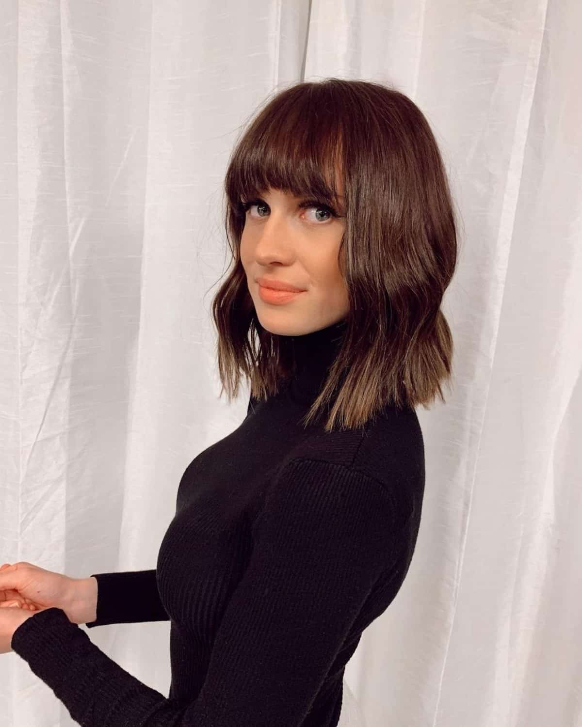 Long Angled Bob with Bangs