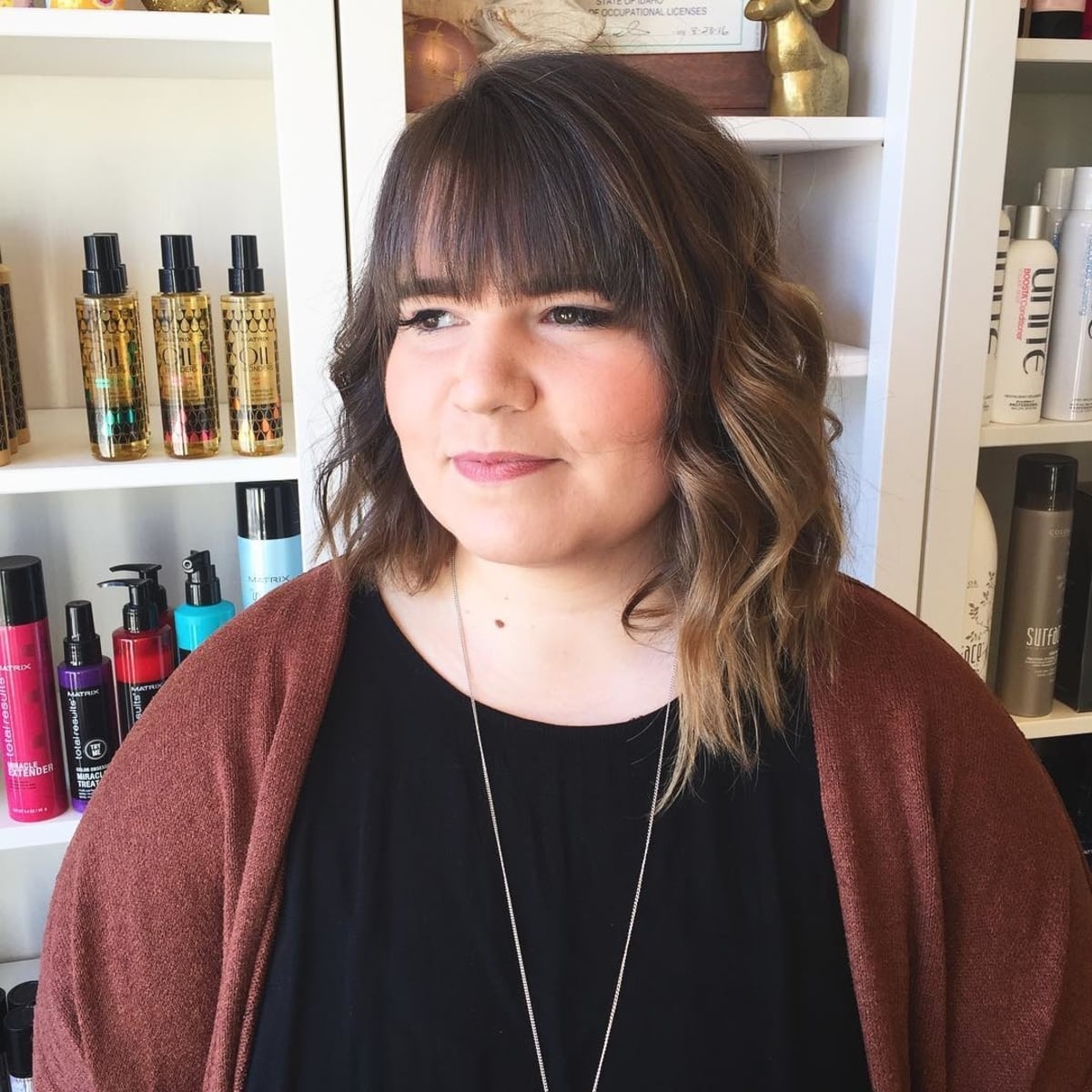 Textured Long Asymmetrical Bob with Bangs