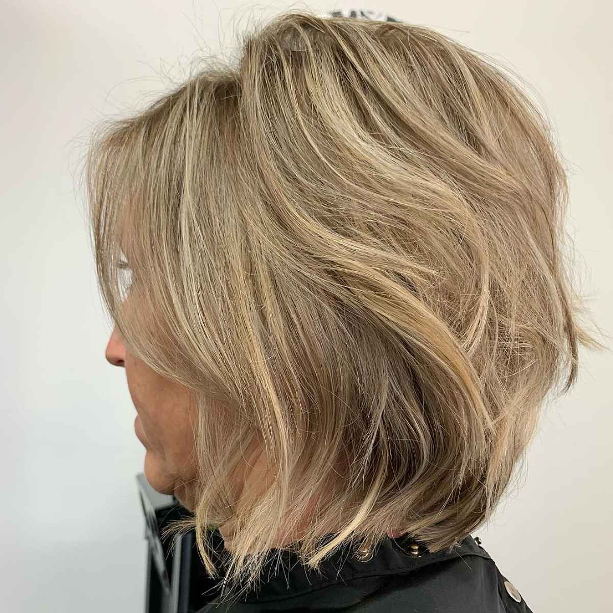 Long Bob with Long Layers for Women Over 60